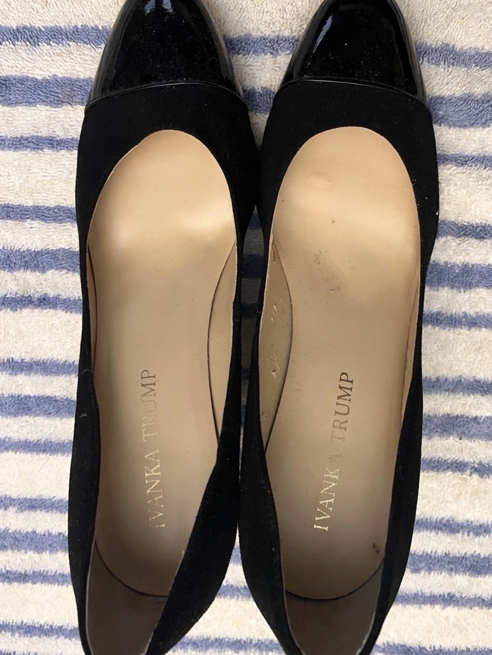 Ivanka Trump Black Suede Pumps with Patent Black Cap Toe